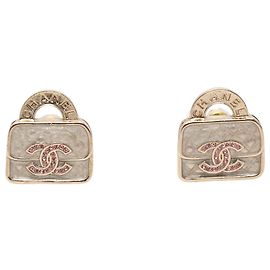 Chanel Gold CC Brass Resin Strass Top Handle Bag Push Back Earrings Golden Other