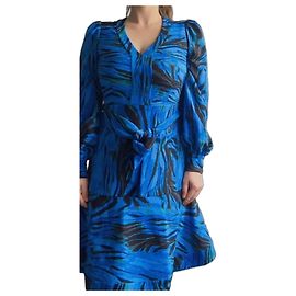 Diane von Furstenberg Midikleid Tie Dye Zebra Print Schwarz Blau Grün