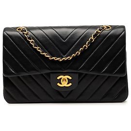 Chanel Black Medium Classic Chevron Lambskin Double Flap Nero