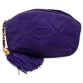 Chanel Blue CC Suede Tassel Clutch Blue