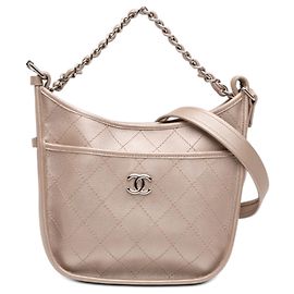 Chanel Pink Small Quilted Metallic Calfskin Jungle Stroll Hobo Rosa