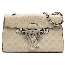 Bolsa de Ombro Gucci White Medium Guccissima Emily Branco Fora de branco