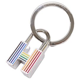 Hermès Hermes H077309FP Quiz Rainbow H-Motif Padlock Key Ring Silvery