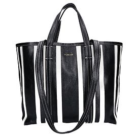 Balenciaga 671409 Barbes Medium Shopper Bag Noir Blanc