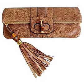 Gucci Bamboo Brown Leather Clutch Bag Brown