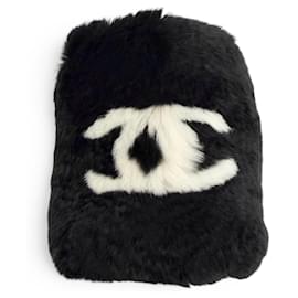 Chanel Coco Mark Lapin Pelzarmreif Schwarz Weiß