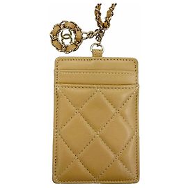 Chanel Beige Lambskin Card Case Beige