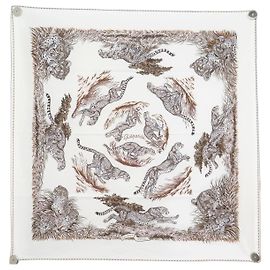 Hermès NUEVO PAÑUELO HERMES LES GUEPARDS EN ALGODÓN 80 BLANCO ROBERT DALLET Blanco