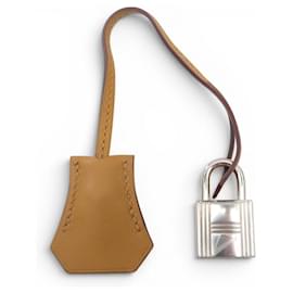 Hermès NEUF LOT HERMES CADENAS + TIRETTE AVEC CLOCHETTE CLES SAC KELLY PADLOCK BELL KEY Camel