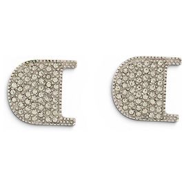 DIOR LOGO CDEN OHRRINGE AUS SILBERFARBENEM METALL UND STRASS + STAUCHBEUTEL Silber