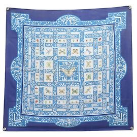 Hermès FULAR IN SETA HERMES JOYAUX DE L'ETE ANTOINE DE JACQUELOT CARRÉ 90 Blu