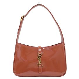 NEUF SAC A MAIN SAINT LAURENT LE 5 A 7 657228 CUIR VERNIS BRIQUE HOBO BAG Rouge