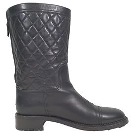 Chanel CC Quilted Mid-Calf Boots in Blac Leather Black