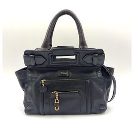 Chloé Chloe Eclipse Gold Logo 2-Way Handtasche Schwarz