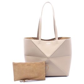 Bolsa Tote de Couro Loewe Puzzle Fold Medium Marrom Bege