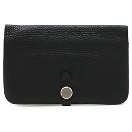 Hermès Hermes Dogon Duo GM Bifold Wallet Black Leather Black