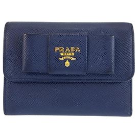 Carteira compacta de couro com laço Fiocco Prada Azul