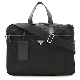 Prada Triangle Logo Nylon Briefcase Black