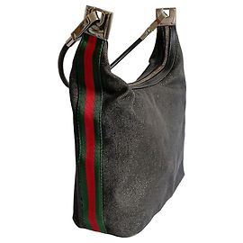 Gucci Blue Denim Hobo Bag with Web Stripe Red Blue Green