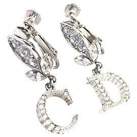 Orecchini a clip Christian Dior CD Logo strass argento Argento
