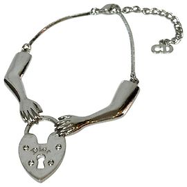 Christian Dior Pulseira de tornozelo Cadeado Coração em metal prateado Prata