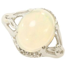 Autre Marque Anel de banda em ouro branco 14K com opala Dourado