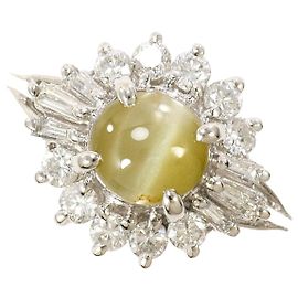 Autre Marque Platinum Band Ring with Cat's Eye and Diamond Other