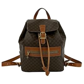 Céline CELINE Vintage Macadam Blazon Pattern Leather Backpack Brown