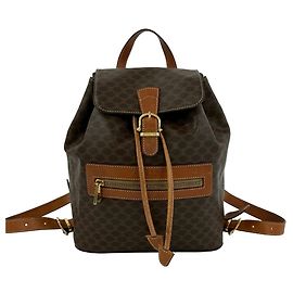 Céline Mochila CELINE Vintage Macadam Blazon Pattern em couro Marrom