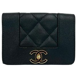 Chanel Mademoiselle Coco Mark Caviar Skin Tri-fold Wallet Black