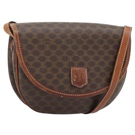 Céline Borsa a tracolla CELINE Macadam Canvas PVC Pelle Marrone Oro Auth ka4520 Marrone D'oro