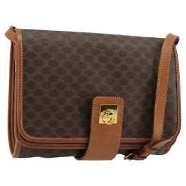 Céline CELINE Macadam Canvas Schultertasche PVC Leder Braun Gold Auth 181724 Braun Golden