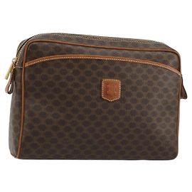 Céline Clutch CELINE Macadam Canvas PVC Cuero Marrón Oro Auth 182456 Castaño Dorado