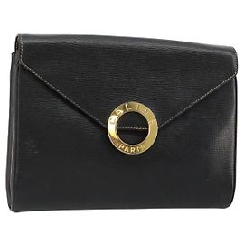 Céline CELINE Circle Shoulder Bag Leather Black Gold Auth 182448 Black Golden