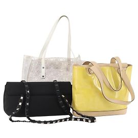 Sac Salvatore Ferragamo Nylon Cuir Vinyle 3 Set Jaune Clear Auth BA13061 Noir Autre Jaune