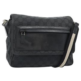 Borsa a Spalla GUCCI GG Canvas Nera Argento 019 0375 Auth 178842 Nero Argento