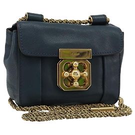 Chloé Chloe Chain Elsie Shoulder Bag Leather Navy Gold Auth BA13039A Golden Navy blue