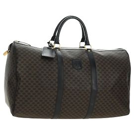 Céline Bolso Boston CELINE de lona Macadam PVC Cuero Negro Oro Auth mr2439 Negro Dorado