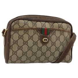 Bolsa GUCCI GG Supreme Web Sherry Line em PVC Bege Ouro 116 02 089 Auth 171261 Bege Dourado