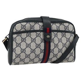 Borsa a Spalla GUCCI GG Supreme Sherry Line PVC Blu Navy Oro Auth 182412 D'oro Blu navy