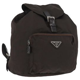 PRADA Backpack Nylon Brown Silver Auth 180200 Brown Silvery