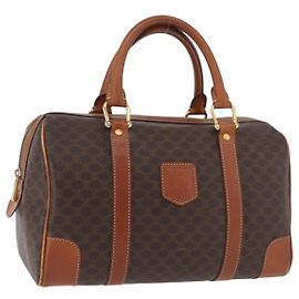 Céline Bolso Boston CELINE Macadam Canvas PVC Cuero Marrón Oro Auth BA13030 Castaño Dorado