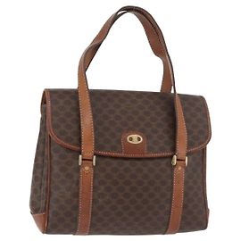 Céline Bolsa CELINE Macadam Canvas PVC Couro Marrom Ouro Autêntica 182298 Marrom Dourado