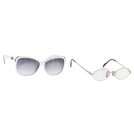 GUCCI Óculos de sol em plástico e metal 2 Set Silver White Auth BA13055 Prata Branco