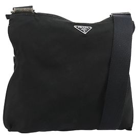 PRADA Shoulder Bag Nylon Black Silver Auth 181330 Black Silvery