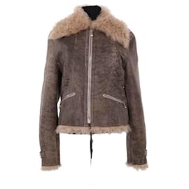 Acne Studios Brown Leather Shearling Coat Brown