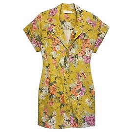 Robe mini en lin à fleurs Pattie à poignets resserrés Chartreuse Mustard Rose par Zimmermann Multicolore