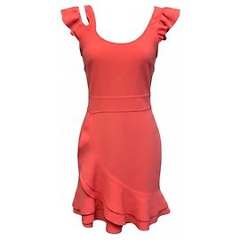 Robe mini à volants en maille compacte corail Alexander McQueen Rose