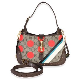 Gucci Beige GG Supreme Monogram Canvas Web Geometric Studded Small Jackie 1961 H Marron Multicolore