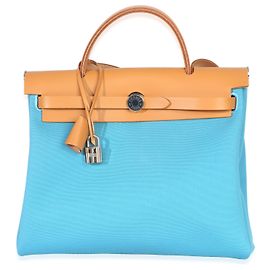 Hermès Bleu Azteque Toile Vache Hunter Herbag Zip 31 PM PHW Azul